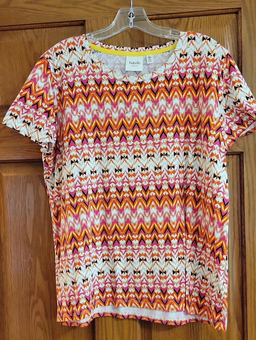 Rafaella Pink, Orange & White Geometric Short Sleeve Top